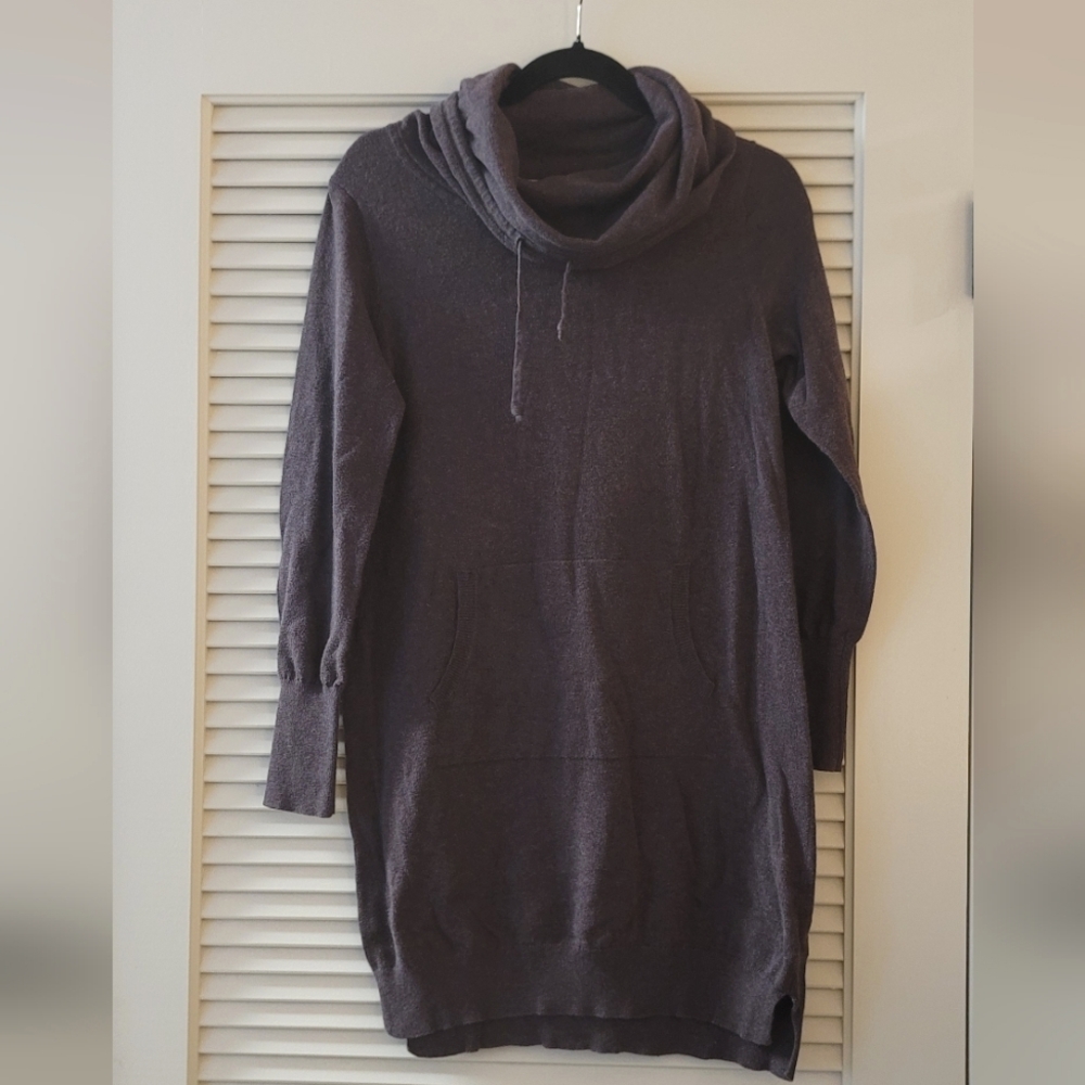 Artisan NY - Purplish Brown Cowl Neck Sweater Long-Sleeve Dress W Front Pocket